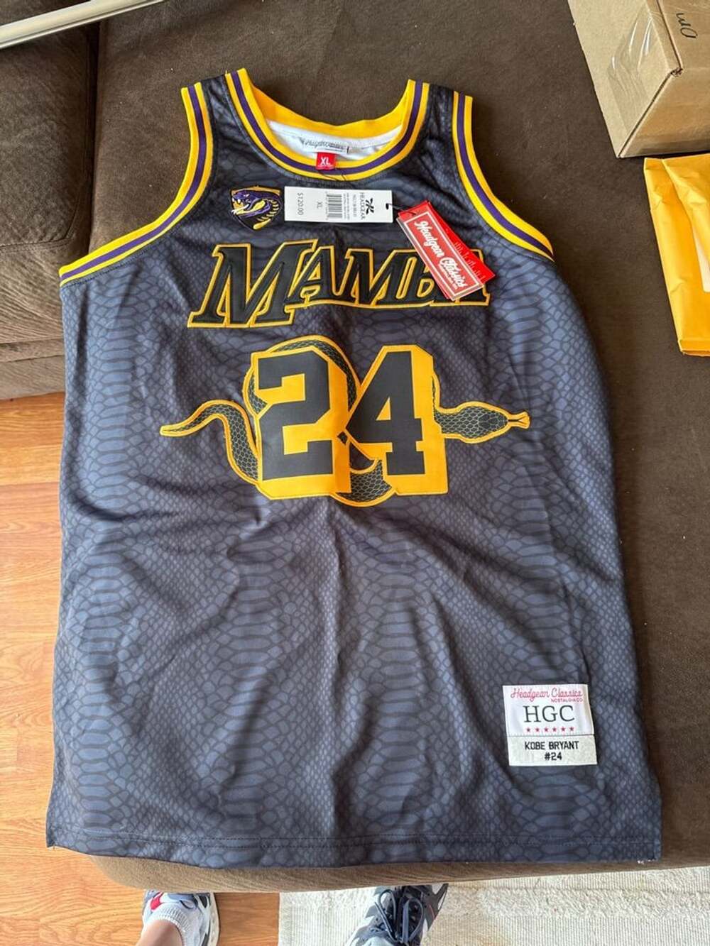 Headgear Classics Kobe Bryant 24 Mamba Black Mamba Basketball Jersey XL